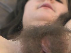 Brunette shows of her super hairy snatch