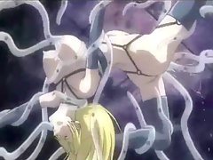 Blonde hentai brutally drilled all hole by tentacles