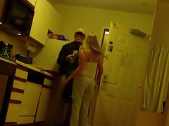Blonde Girlfriend Posing And Flashing With Pizza Boy