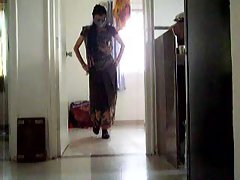 Indian Crossdresser in Saree Catwalk