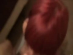 Amateur redhead sucks cock at home
