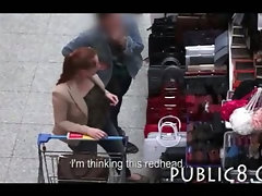 Feisty redhead amateur blowjob and fucking in public