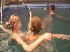 Three russian schoolgirls in the pool