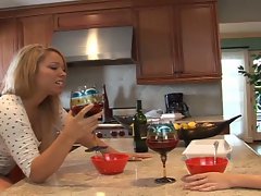Hot blondes playing in the kitchen