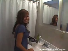 Slender brunette teen slut michelle down for mouth drilling
