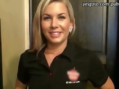 Smoking barmaid flashes and pussy stuffed for some money