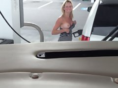 flashing at fellow in gas station